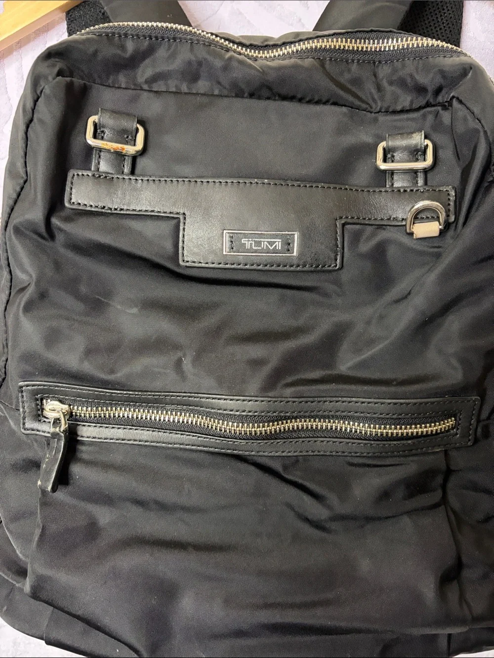 Tumi Black Nylon Laptop Backpack with Silver Hardware